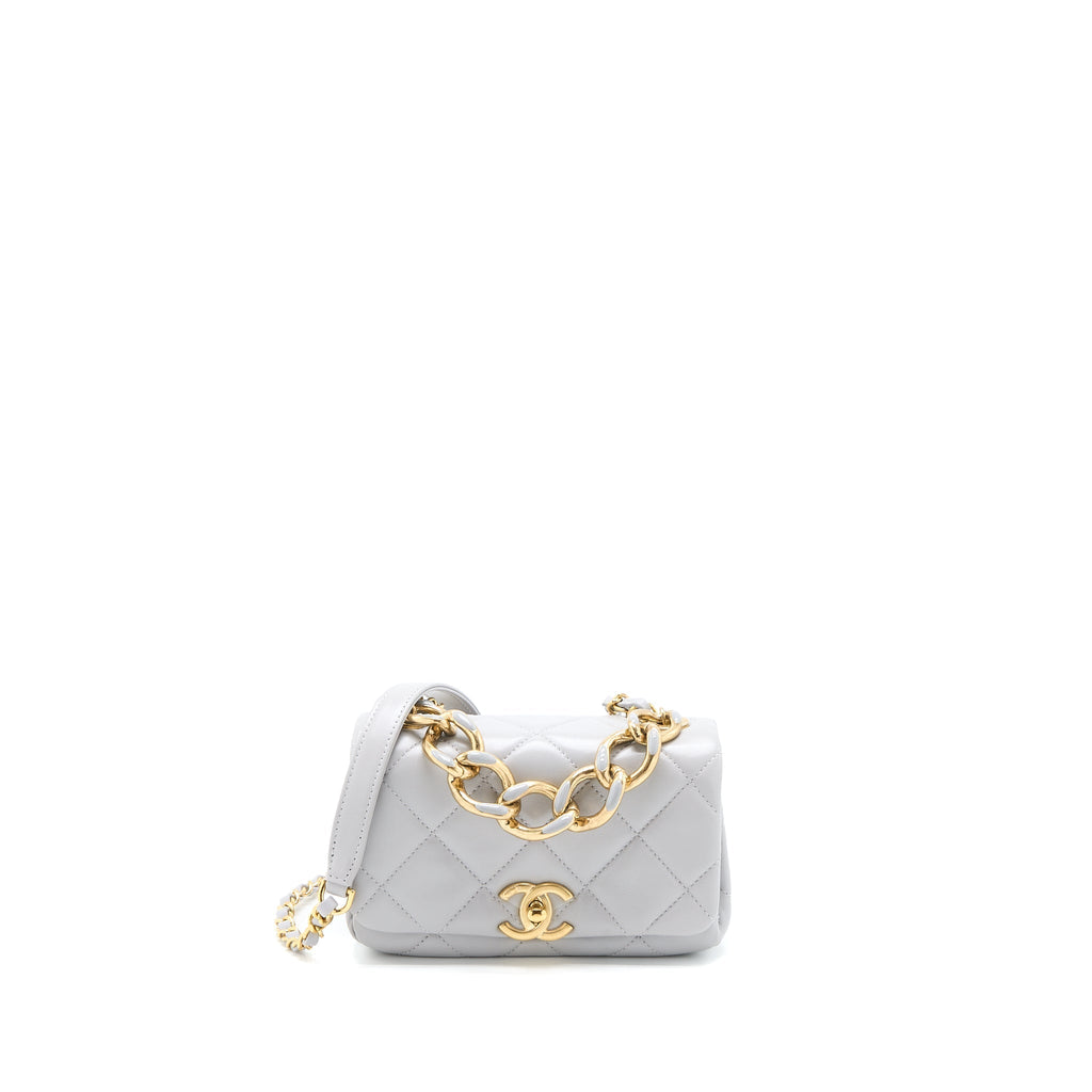 Chanel Quilted Mini Flap Bag Lambskin Light Grey  (Microchip)