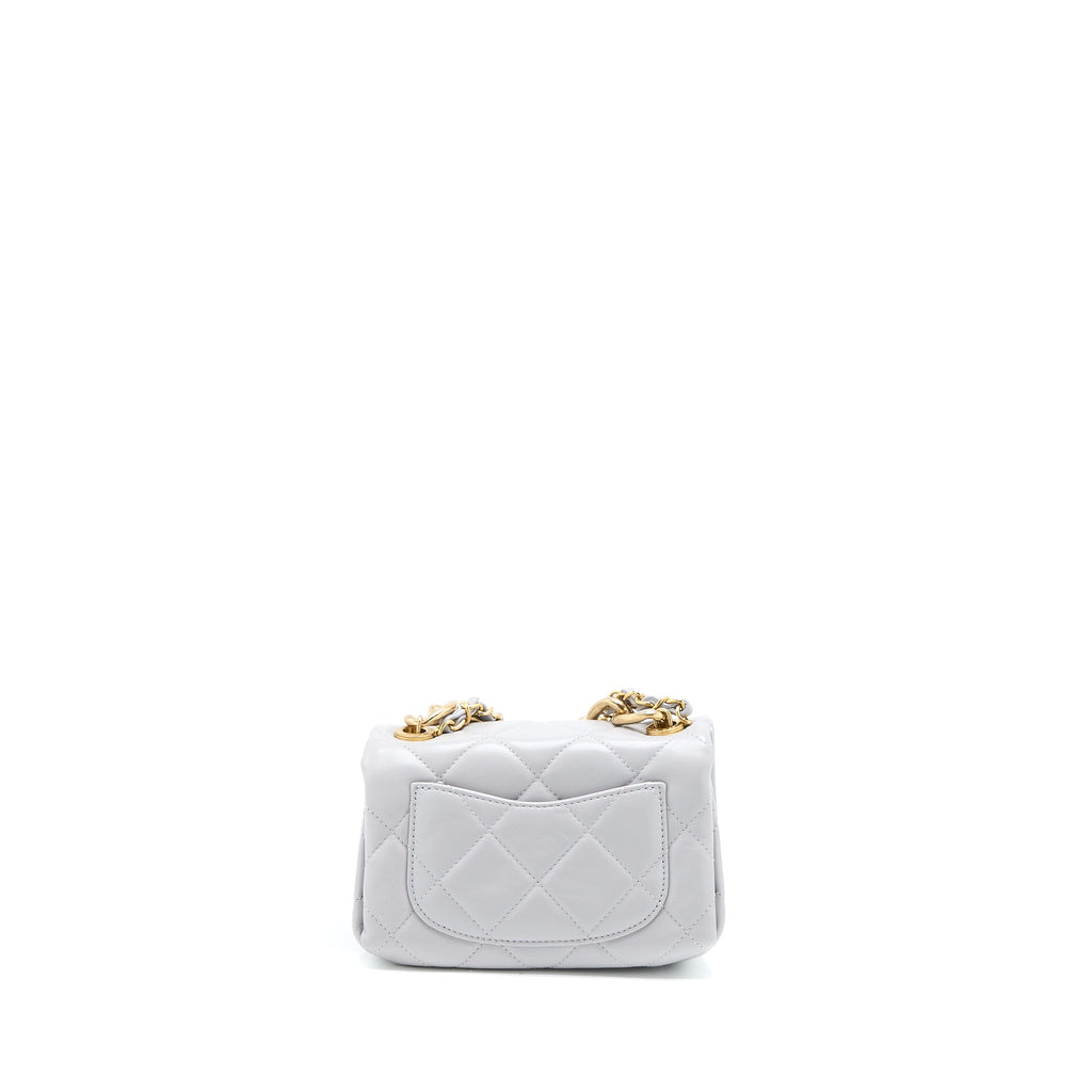 Chanel Quilted Mini Flap Bag Lambskin Light Grey  (Microchip)