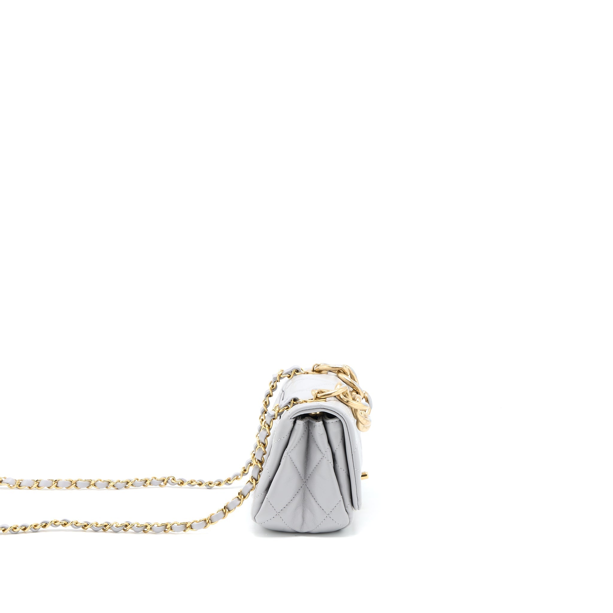 Chanel Quilted Mini Flap Bag Lambskin Light Grey  (Microchip)