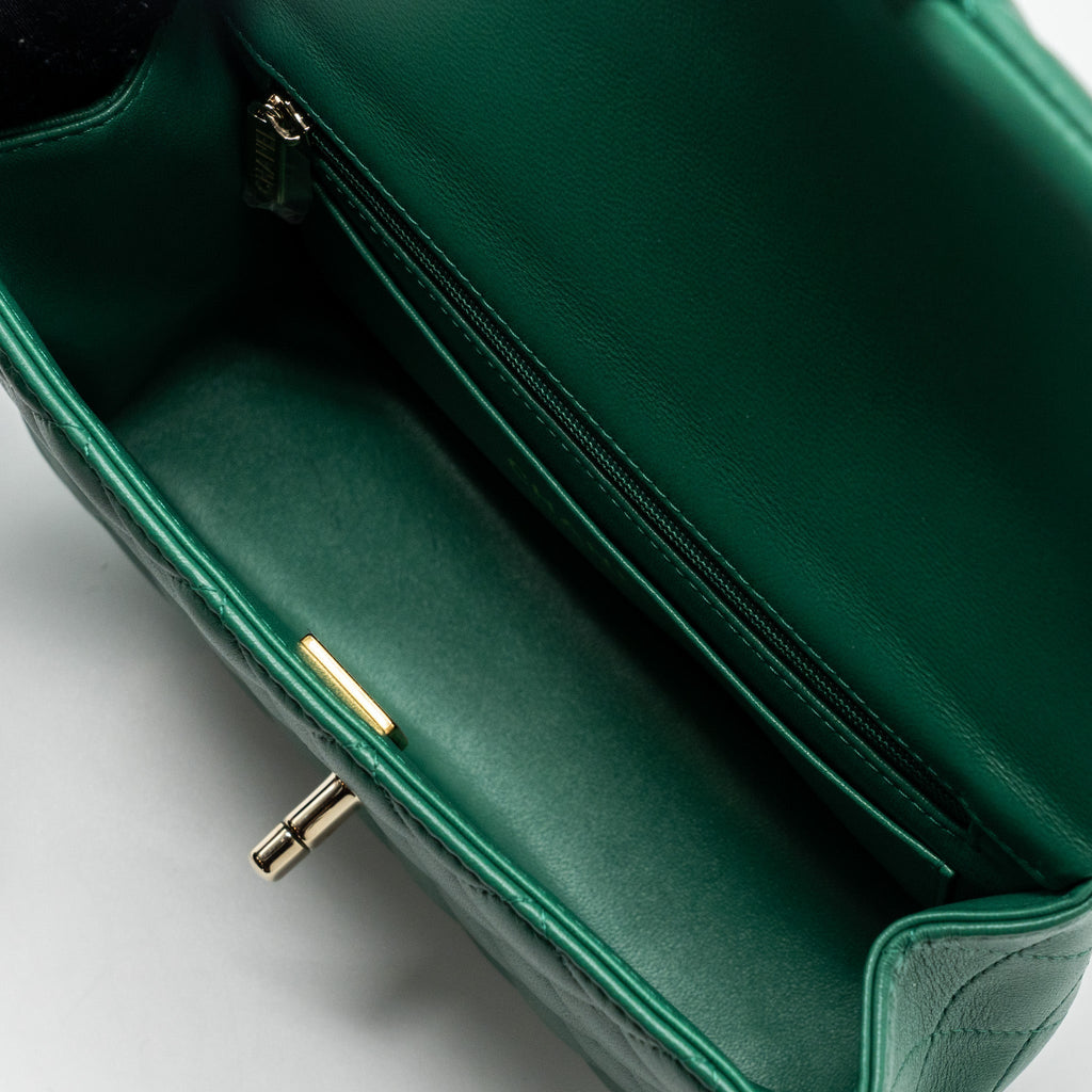 Chanel Top Handle Mini Flap Bag with Chain Lambskin Green L (Microchip)