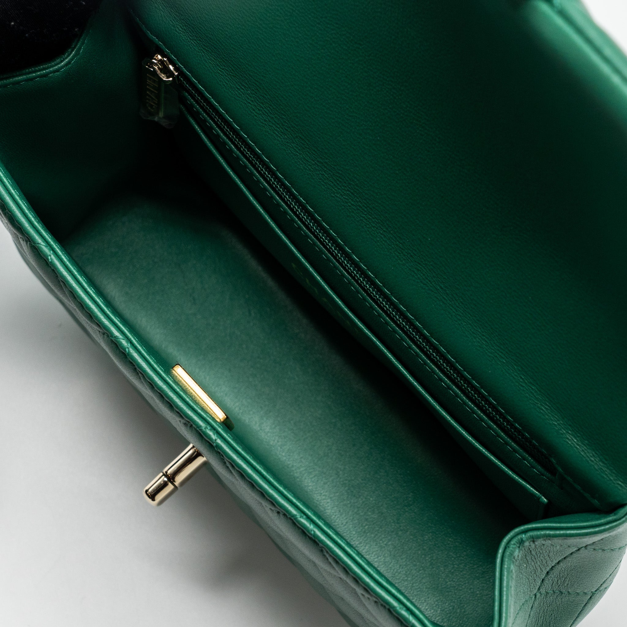 Chanel Top Handle Mini Flap Bag with Chain Lambskin Green L (Microchip)