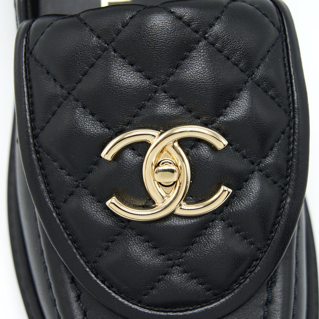 Chanel Size 37 22S Quilted CC Logo Loafer Black L