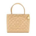Chanel Vintage Medallion Tote Bag Caviar Beige
