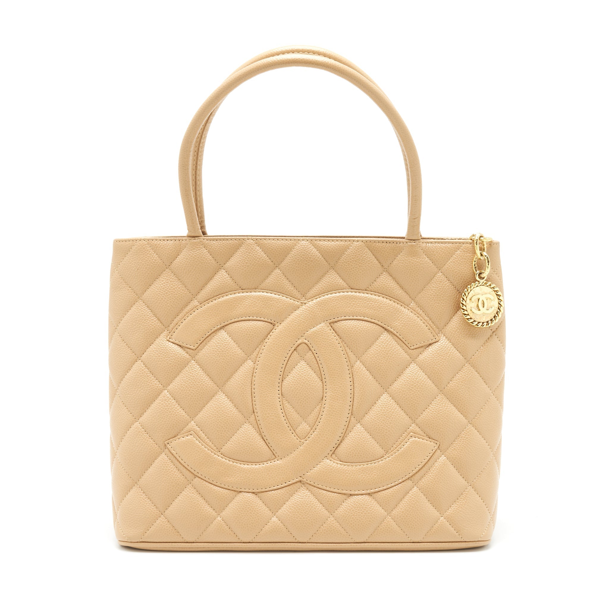 Chanel Vintage Medallion Tote Bag Caviar Beige