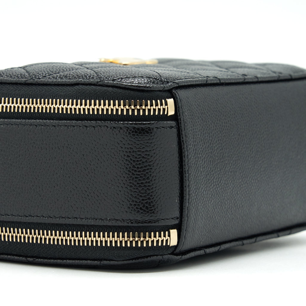 Chanel 22S Letter Top Handle Small Vanity Case Caviar Black Brushed