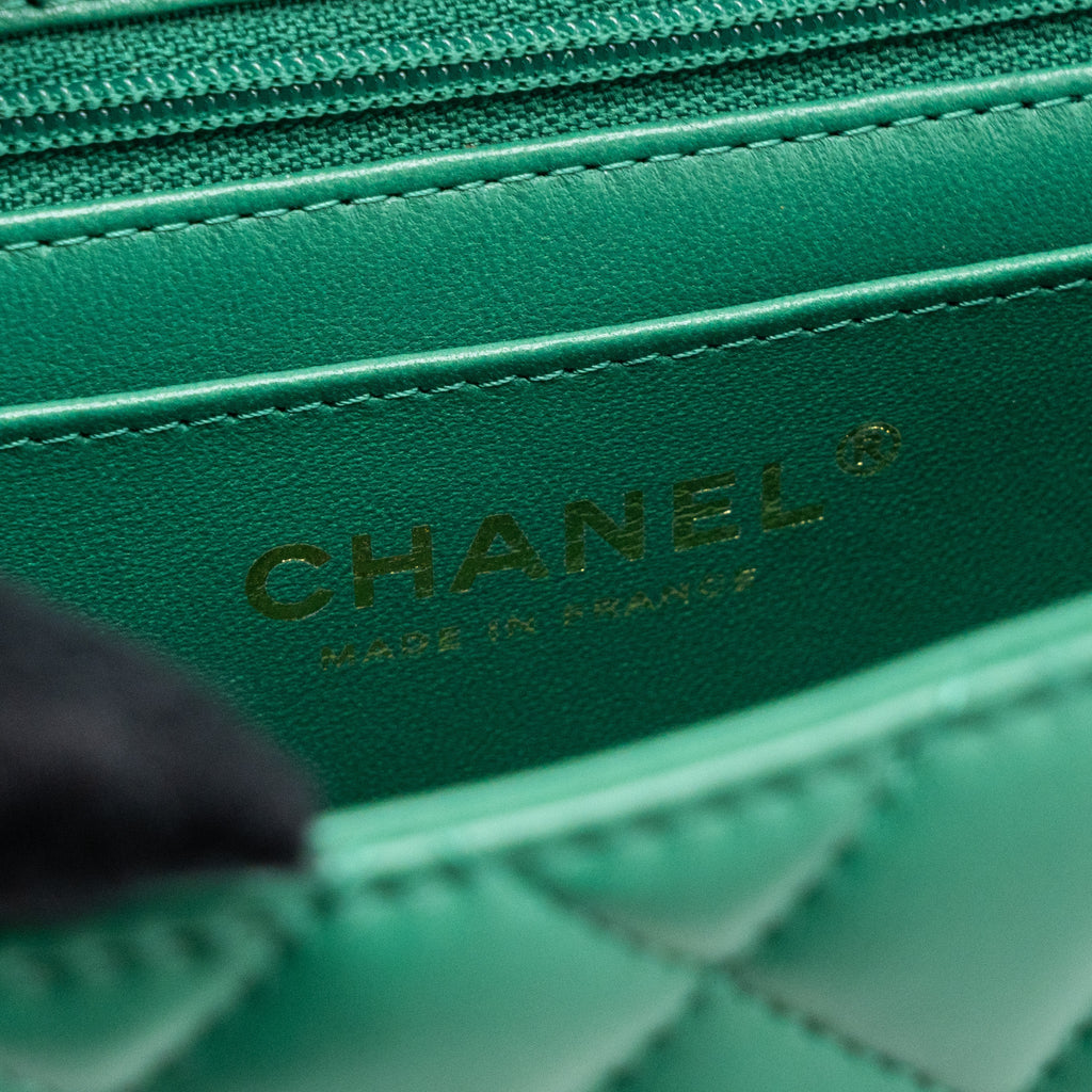 Chanel Top Handle Mini Flap Bag with Chain Lambskin Green L (Microchip)
