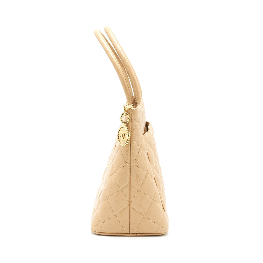 Chanel Vintage Medallion Tote Bag Caviar Beige
