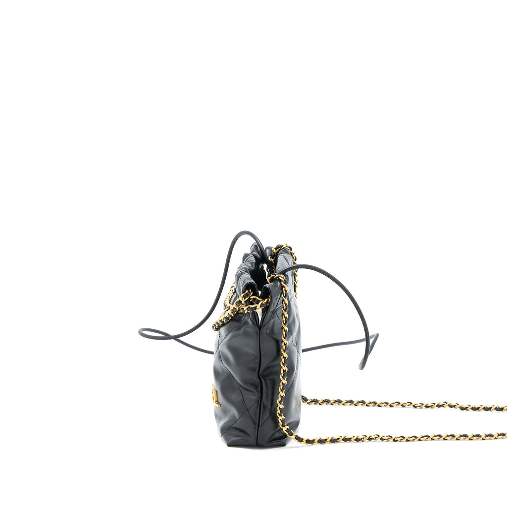 Chanel 23s Mini 22 Bag Aged Calfskin Black Brushed  (Microchip)