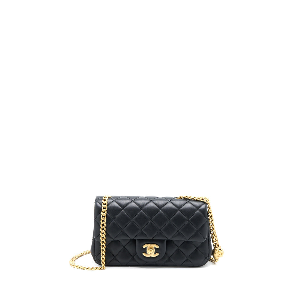 Chanel 23S Camellia Chain Mini Rectangular Lambskin Black Brushed  (Microchip)