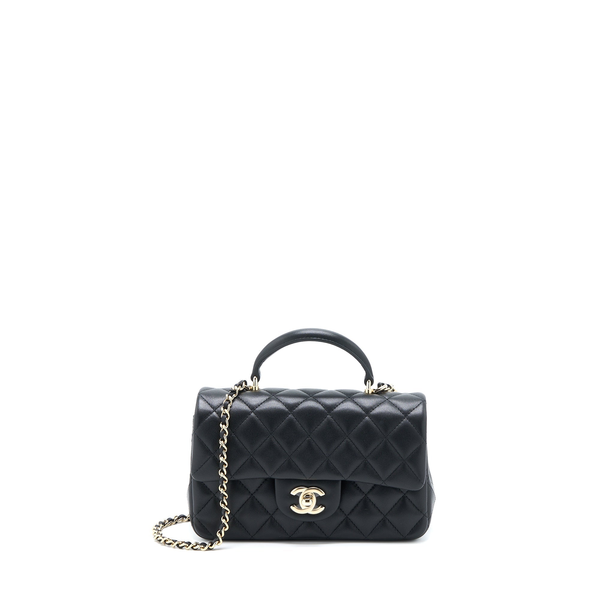 Chanel Top Handle Mini Rectangular Flap Bag Lambskin Black L (Microchip)