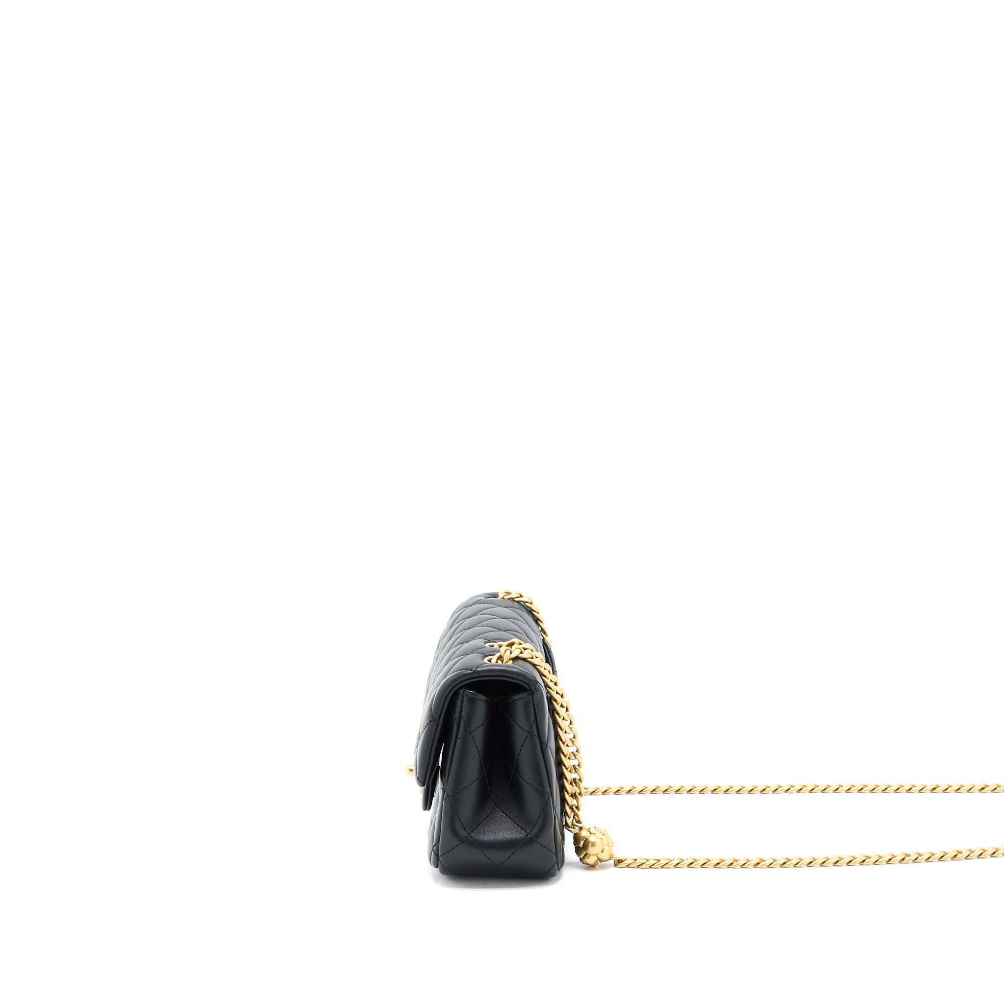 Chanel 23S Camellia Chain Mini Rectangular Lambskin Black Brushed  (Microchip)