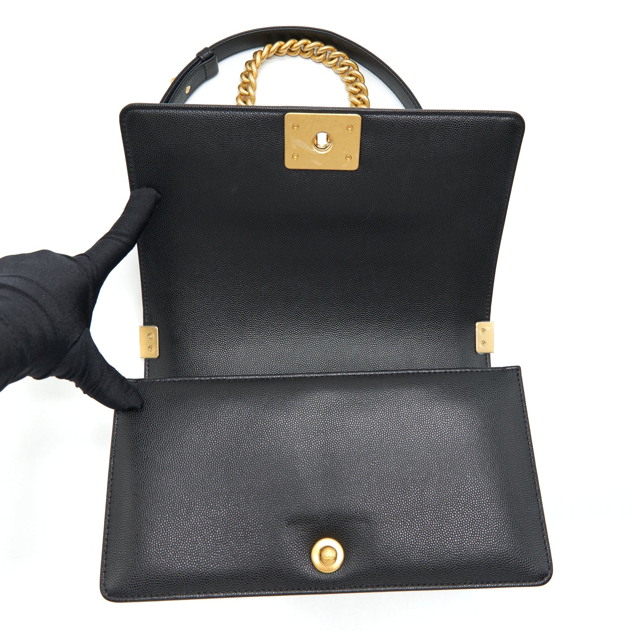Chanel Medium Boy Bag Caviar Black With Brushed
