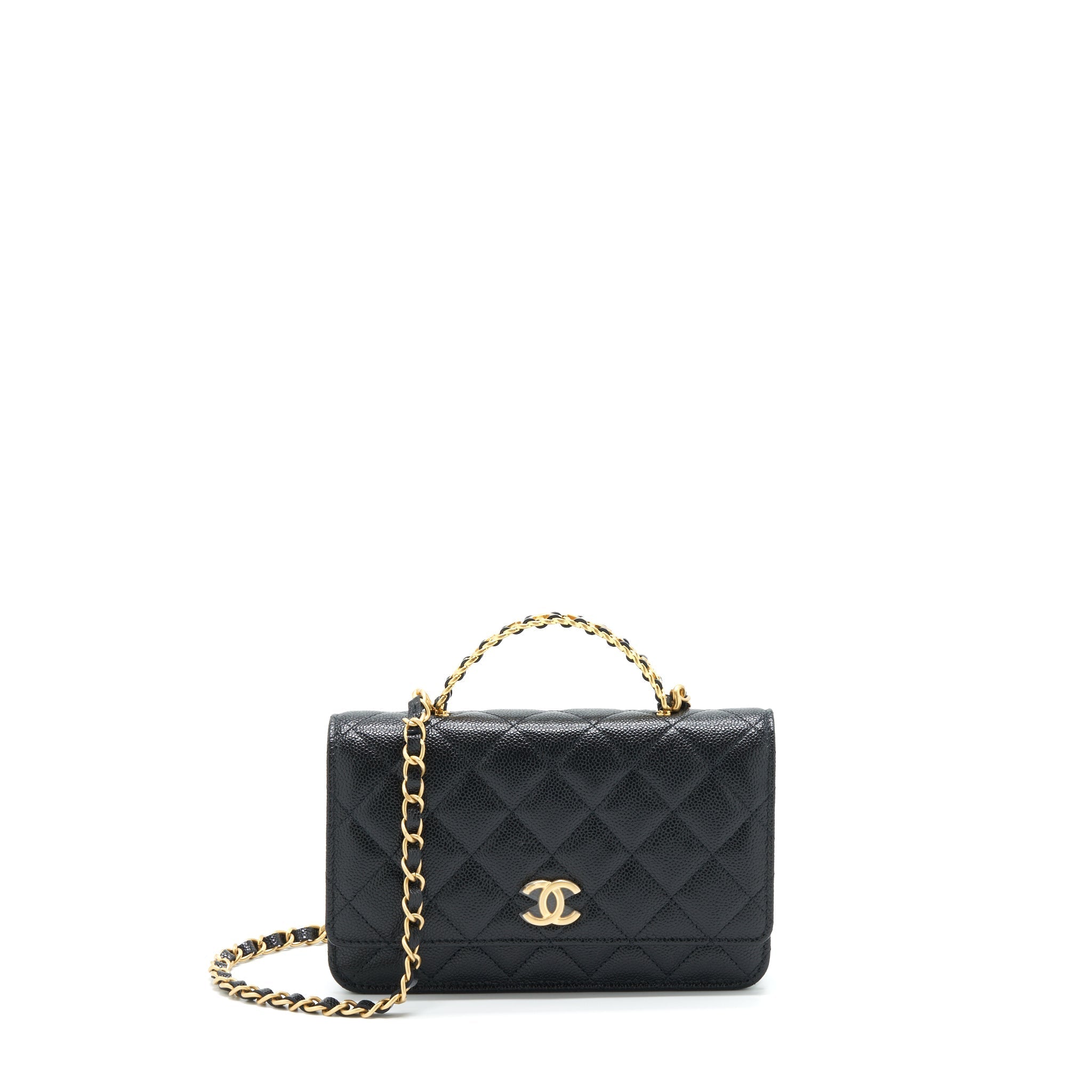 Chanel 22S Logo Top Handle Wallet On Chain Caviar Black