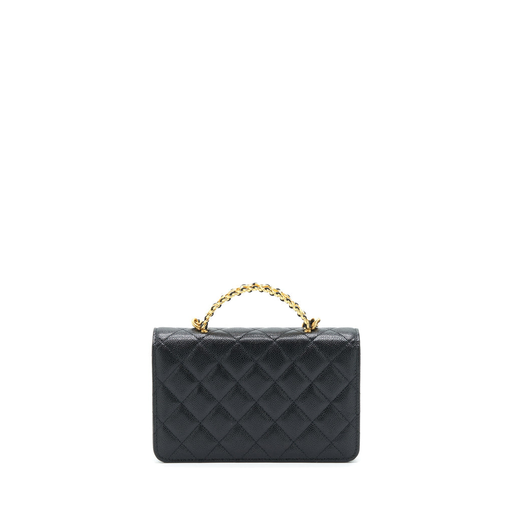 Chanel 22S Logo Top Handle Wallet On Chain Caviar Black