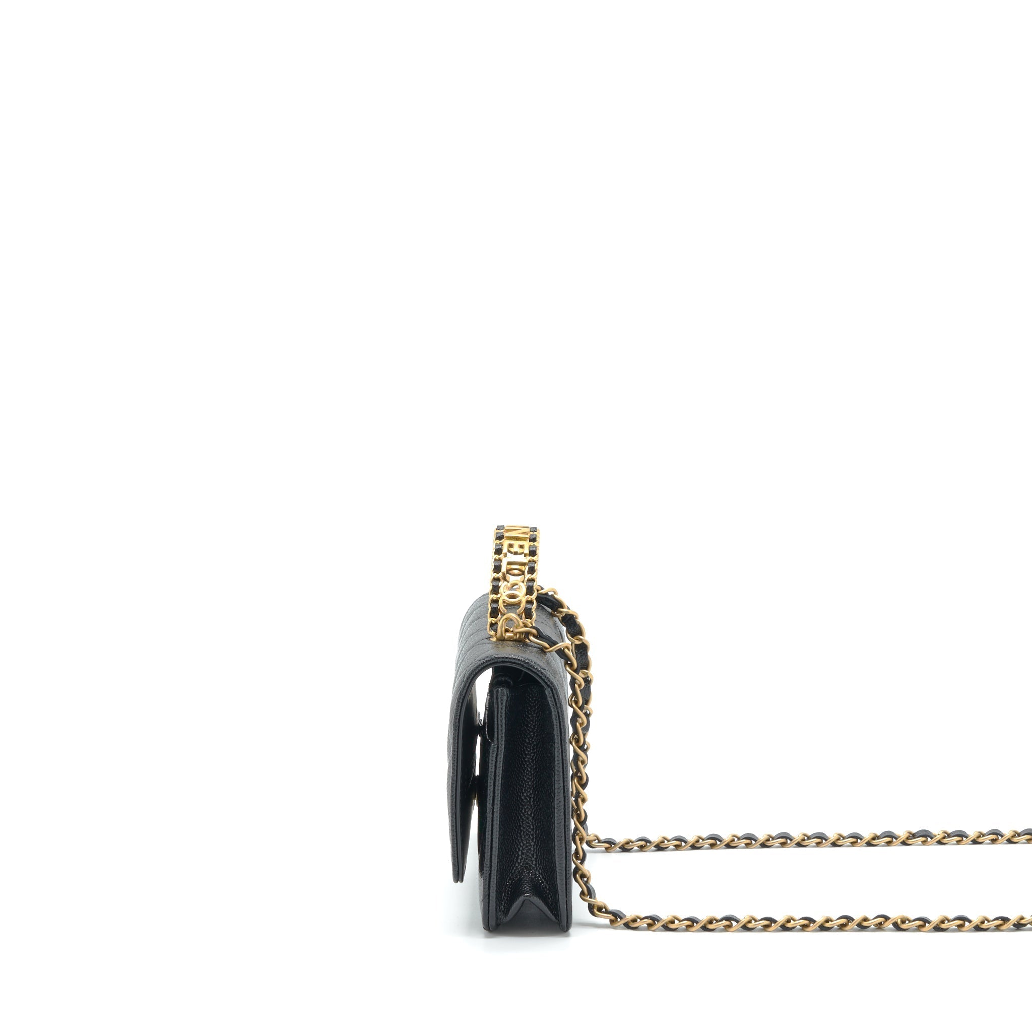 Chanel 22S Logo Top Handle Wallet On Chain Caviar Black