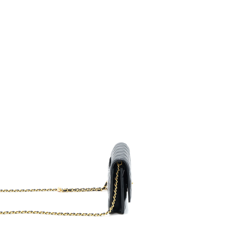 Chanel Pearl Crush Wallet On Chain Lambskin Black Brushed  (Microchip)