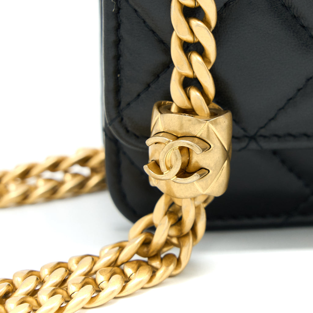 Chanel 22K Gold Pillar Wallet On Chain Lambskin Black