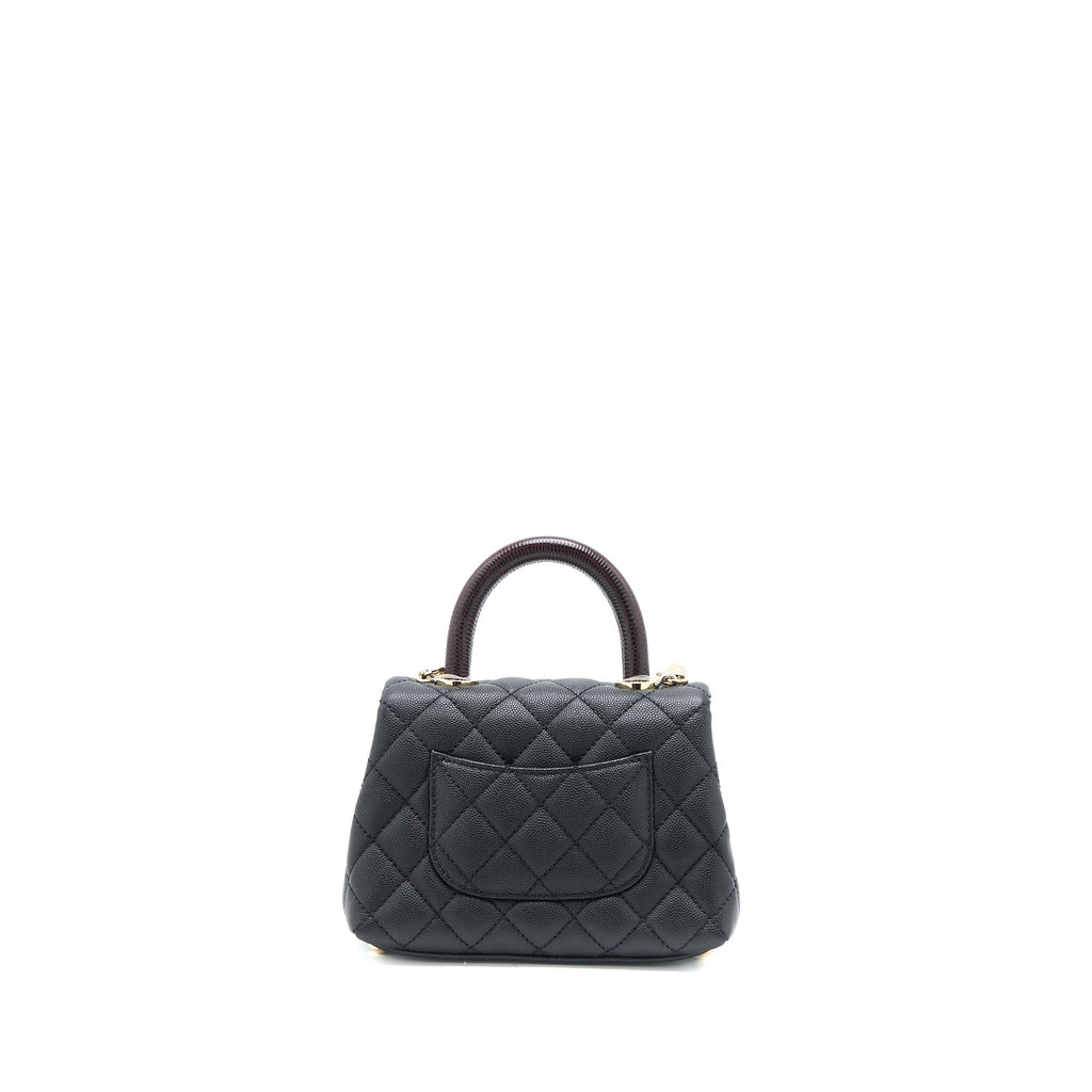 Chanel Mini Coco Handle Caviar Black/Burgundy Handle L