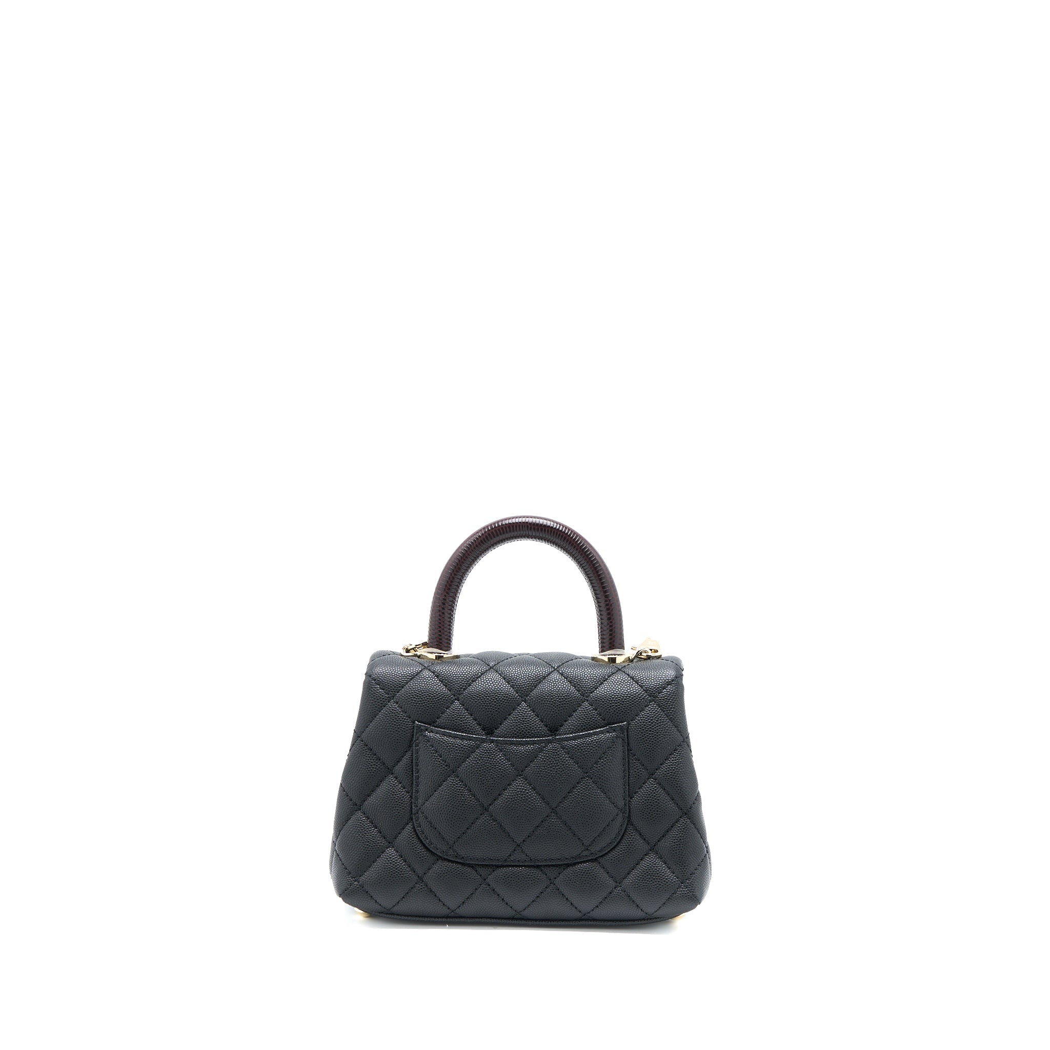Chanel Mini Coco Handle Caviar Black/Burgundy Handle L
