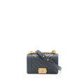 Chanel Small Boy Bag Chevron Caviar Dark Grey Brushed  (Microchip)
