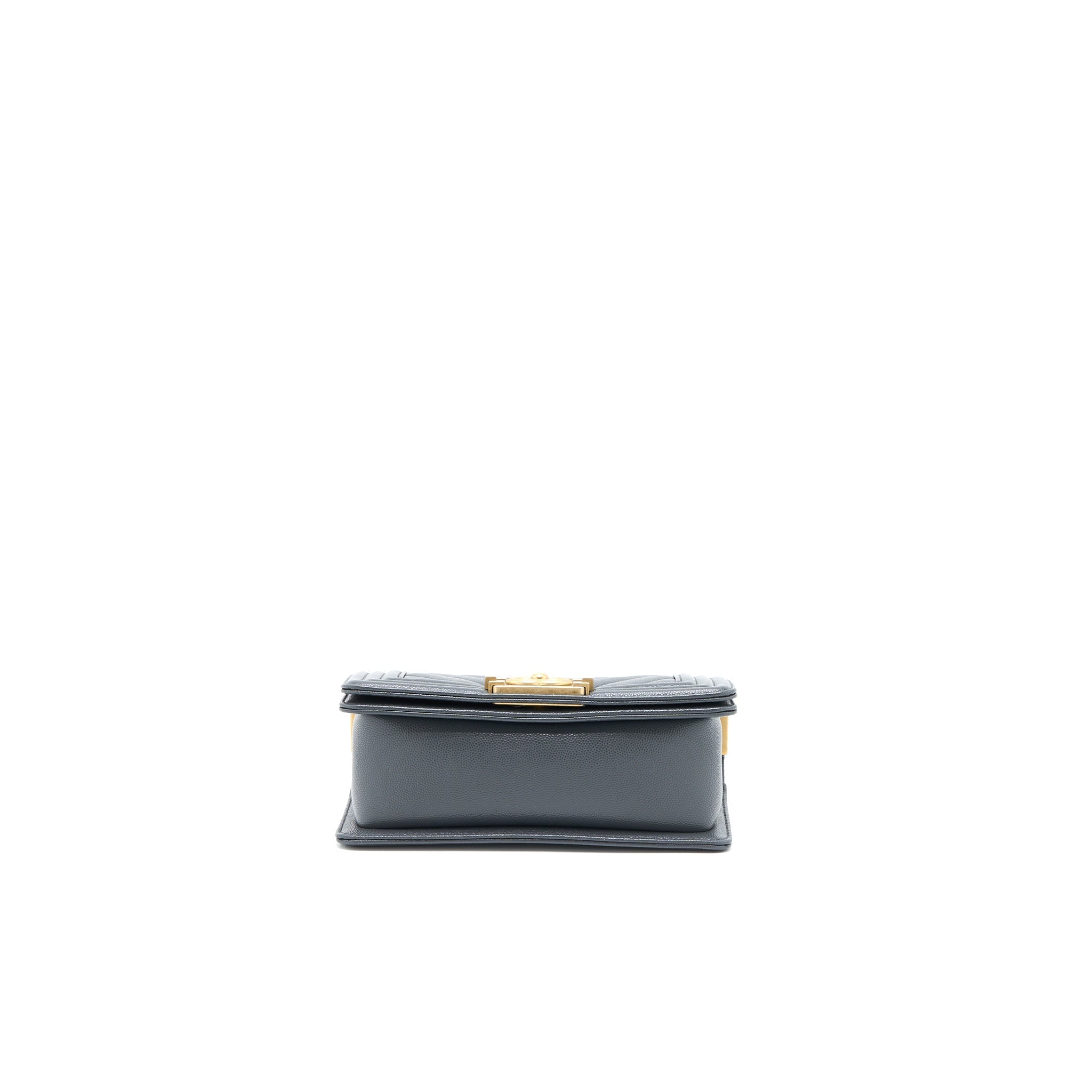 Chanel Small Boy Bag Chevron Caviar Dark Grey Brushed  (Microchip)
