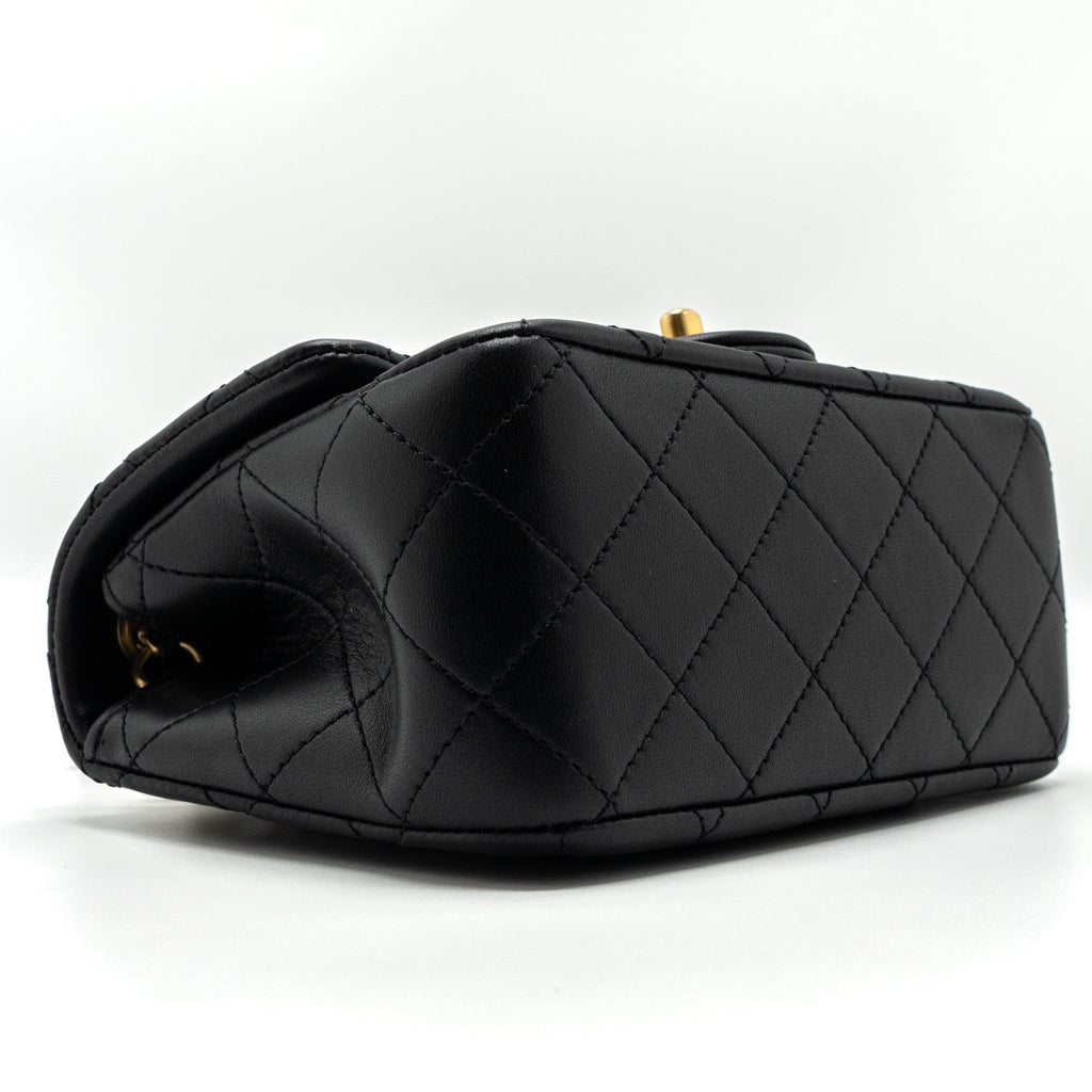 Chanel 23K pearl crush mini square flap bag lambskin black  (microchip)