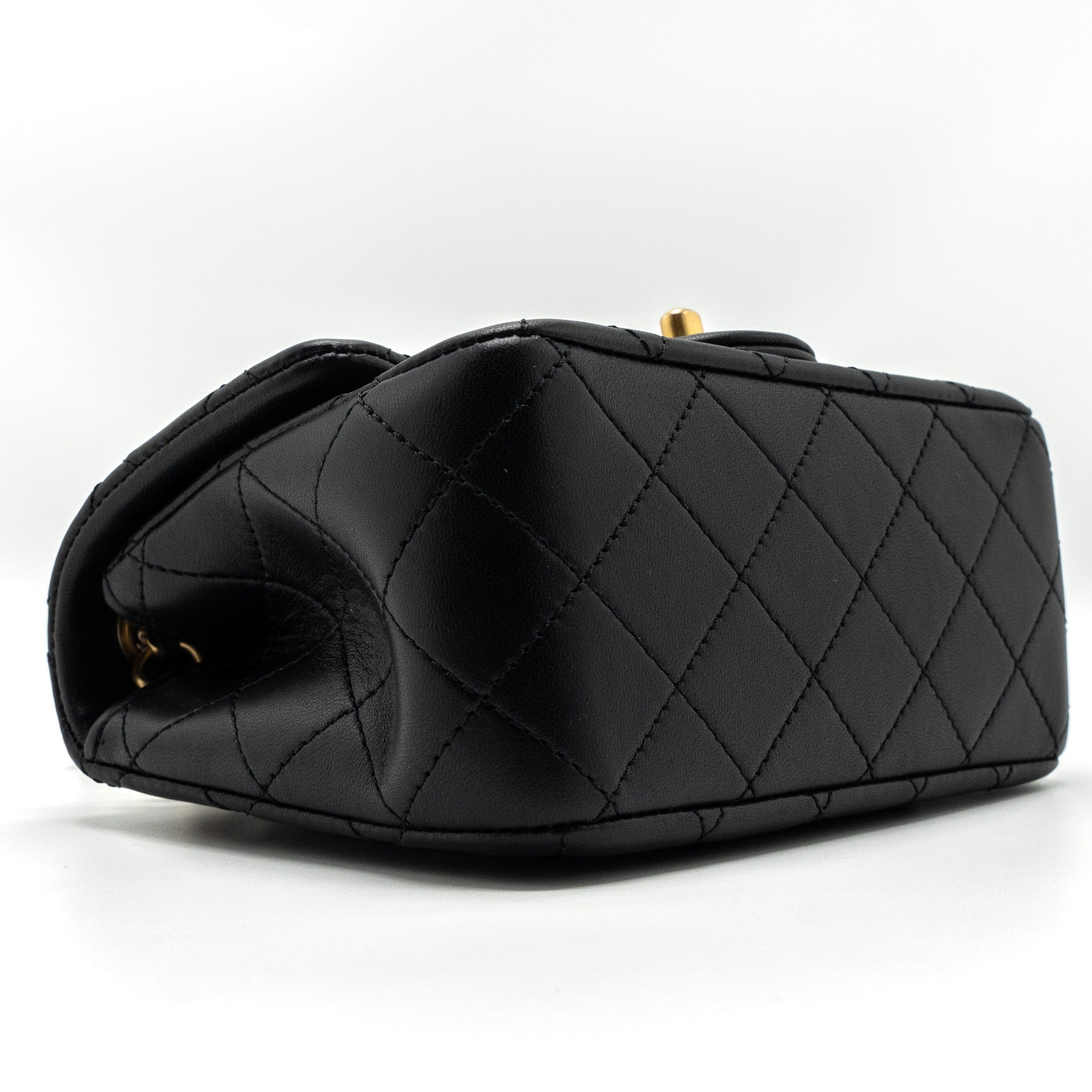 Chanel 23K pearl crush mini square flap bag lambskin black  (microchip)