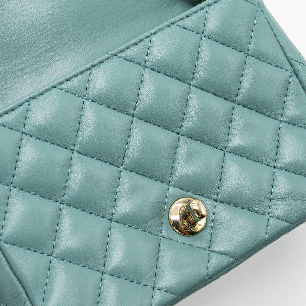 Chanel classic mini square flap bag lambskin green L (microchip)