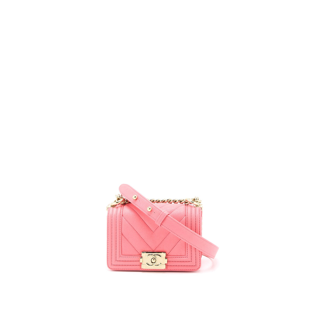Chanel Super Mini Boy Bag Chevron Caviar Pink L (Microchip)
