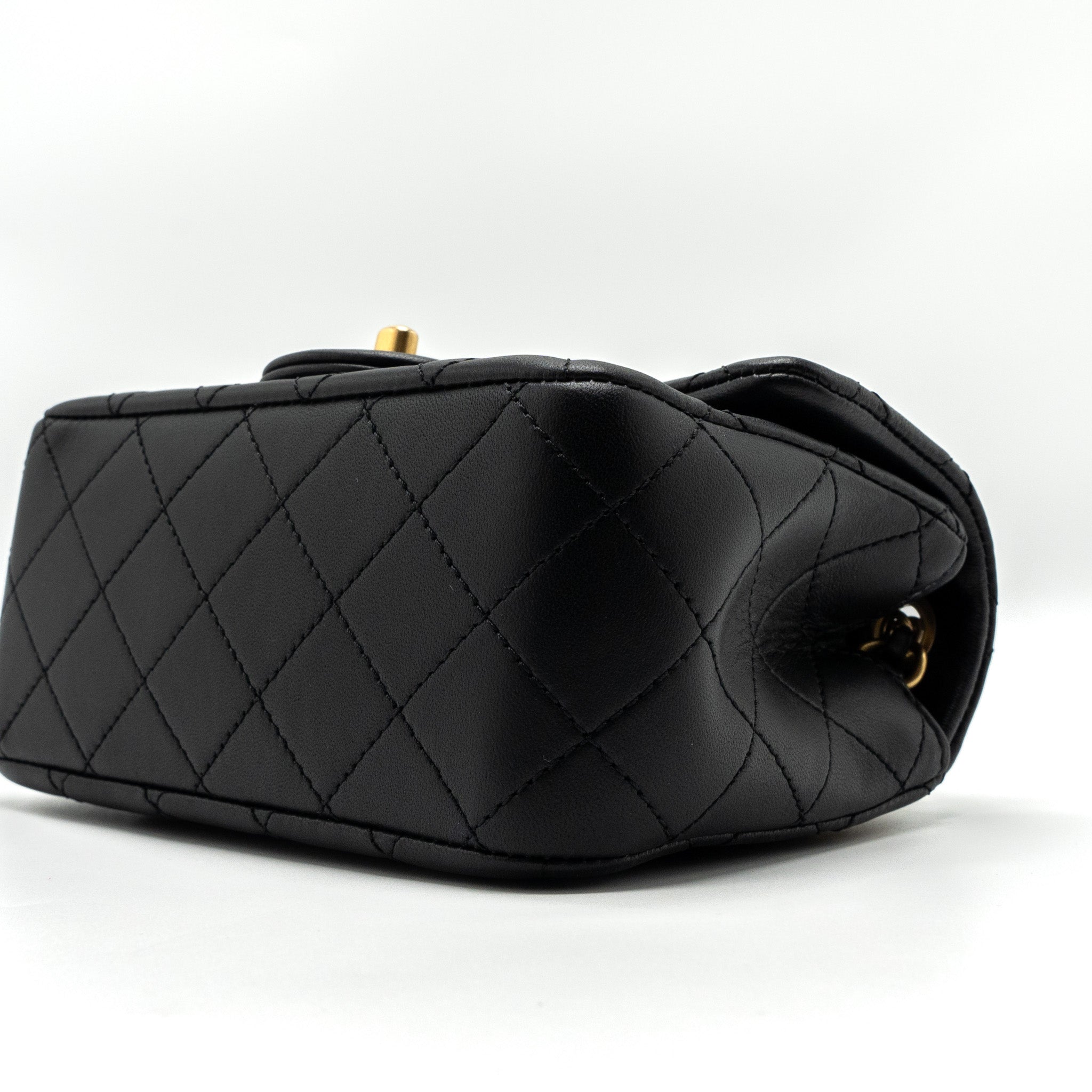 Chanel 23K pearl crush mini square flap bag lambskin black  (microchip)