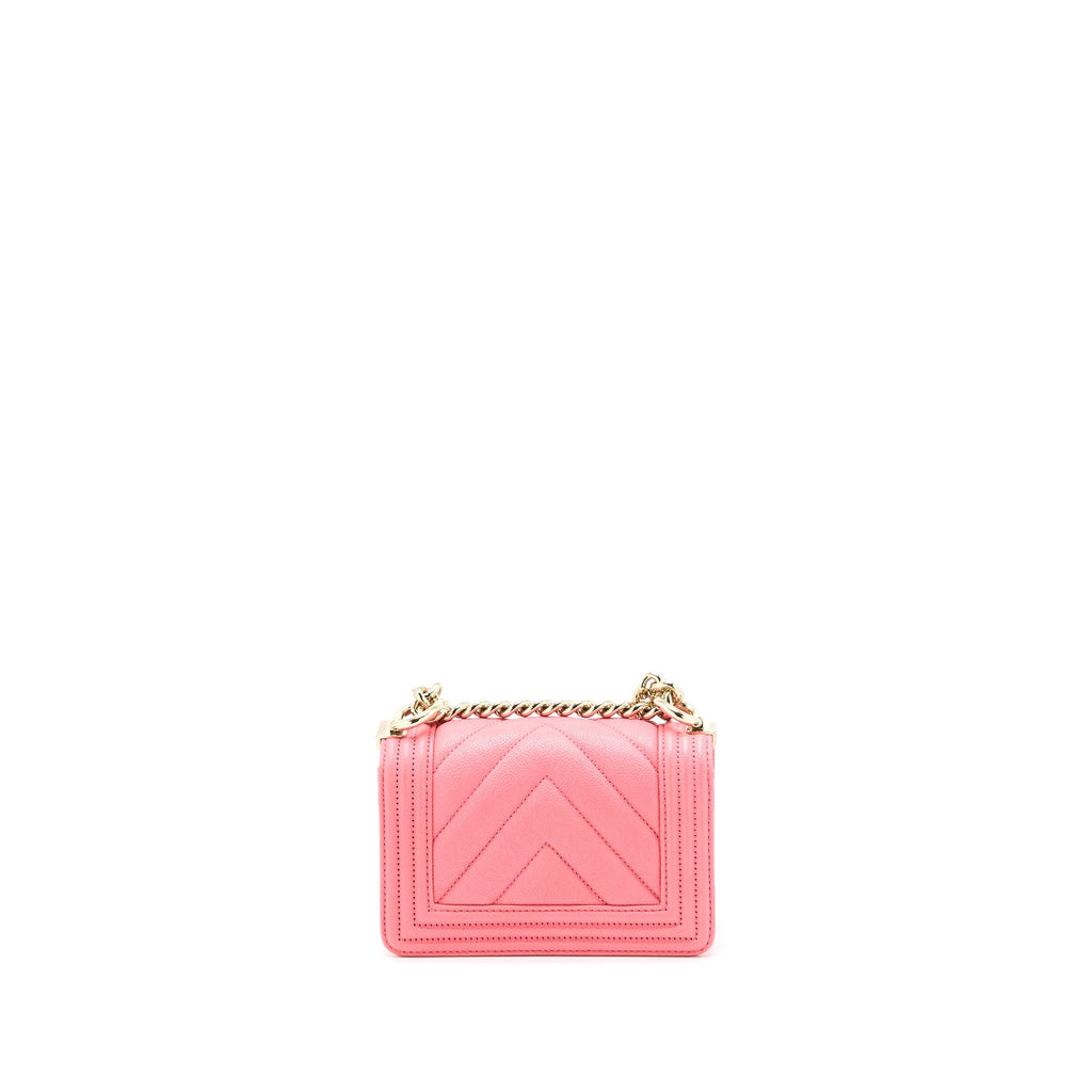 Chanel Super Mini Boy Bag Chevron Caviar Pink L (Microchip)