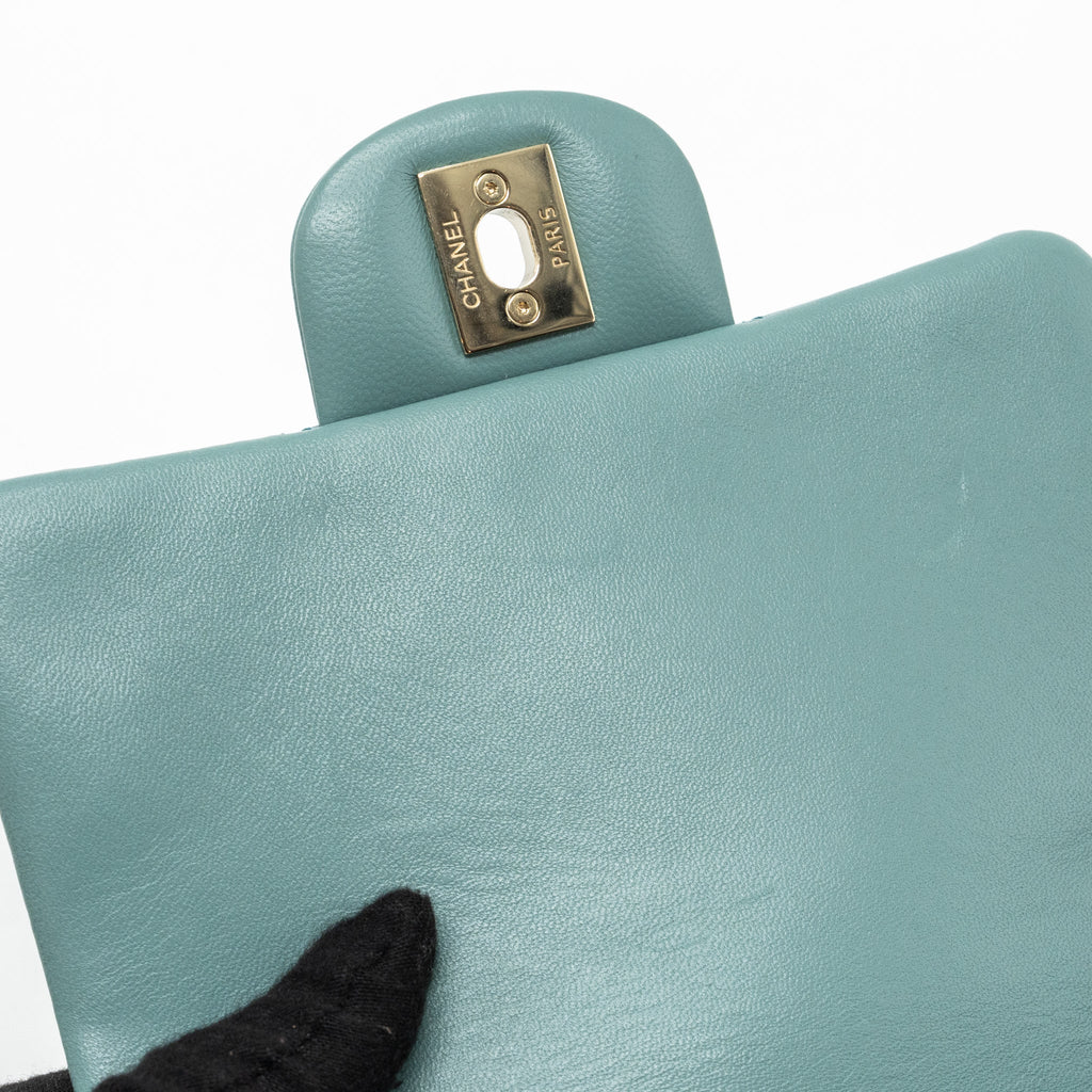 Chanel classic mini square flap bag lambskin green L (microchip)