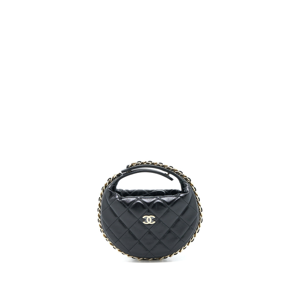 Chanel 23c Round Cruise Pouch Lambskin Black L (Microchip)