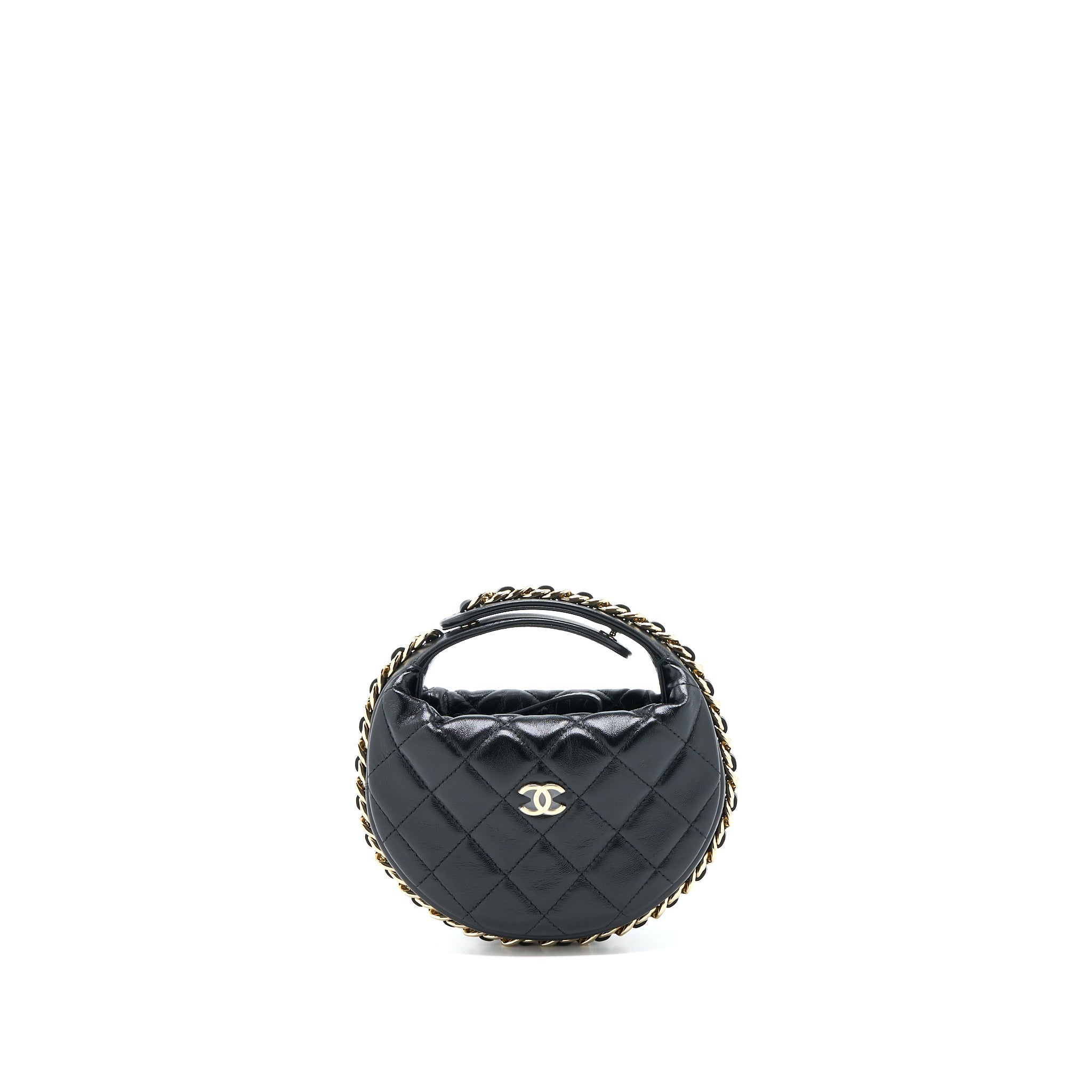 Chanel 23c Round Cruise Pouch Lambskin Black L (Microchip)