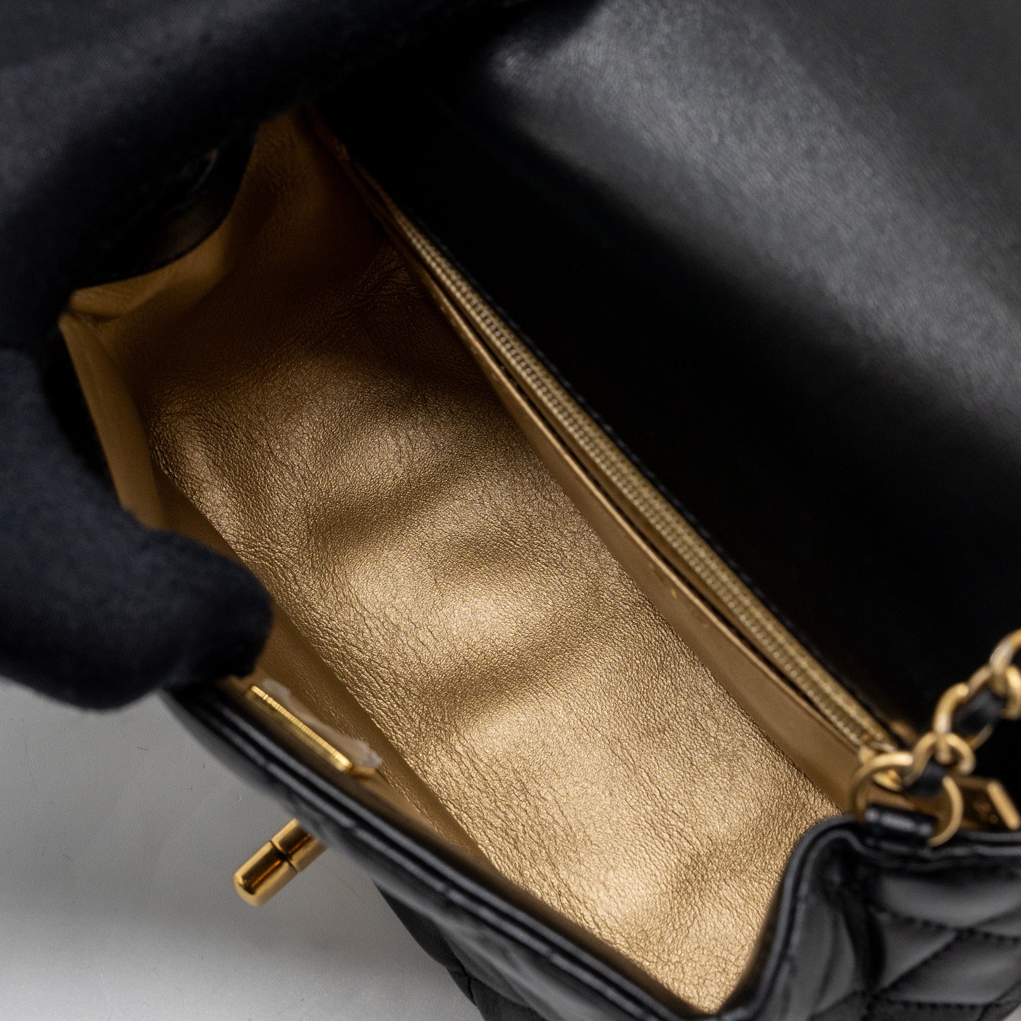 Chanel Pearl Crush Mini Square Flap Bag Lambskin Black (Microchip)