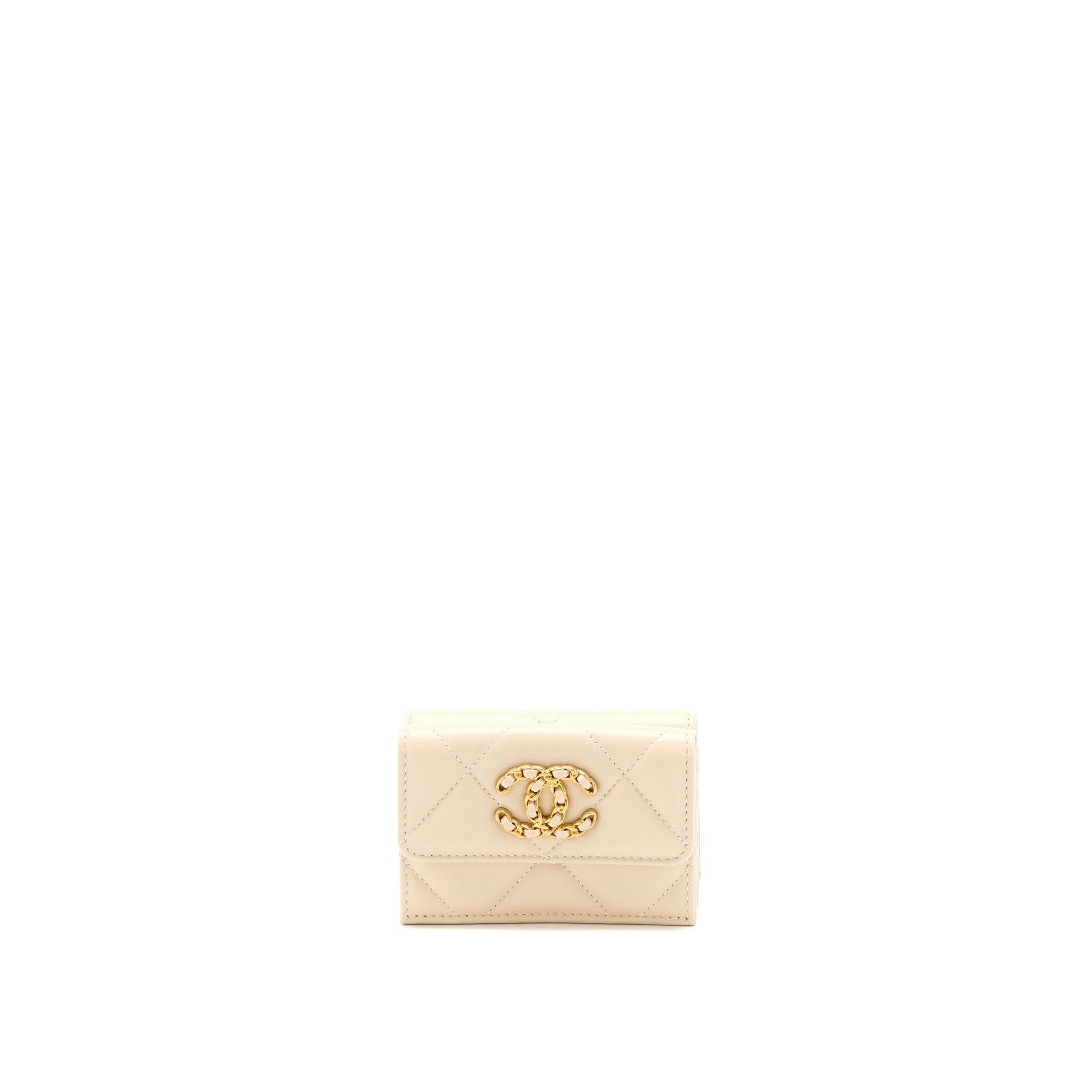 Chanel 19 Flap Compact Wallet Lambskin Beige