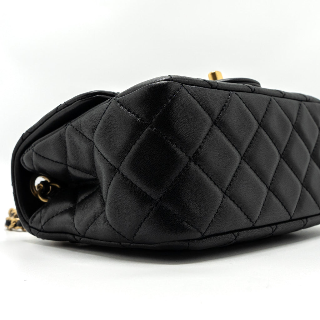 Chanel Pearl Crush Mini  Square Flap Bag Lambskin Black  (microchip)