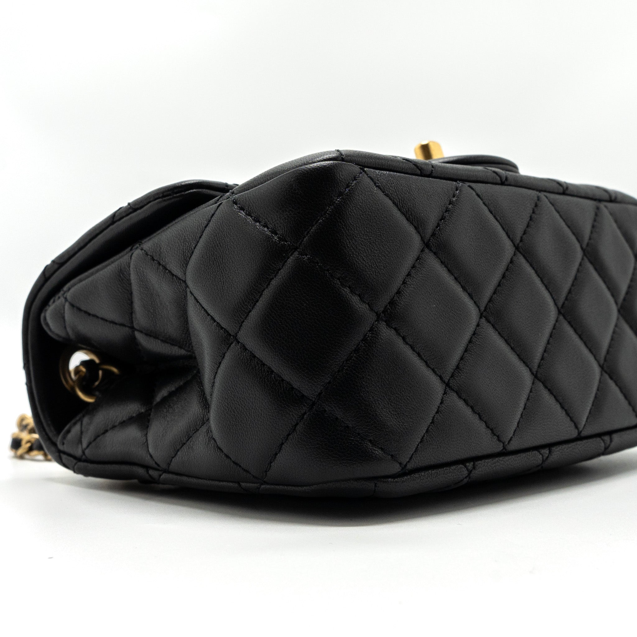 Chanel Pearl Crush Mini  Square Flap Bag Lambskin Black  (microchip)