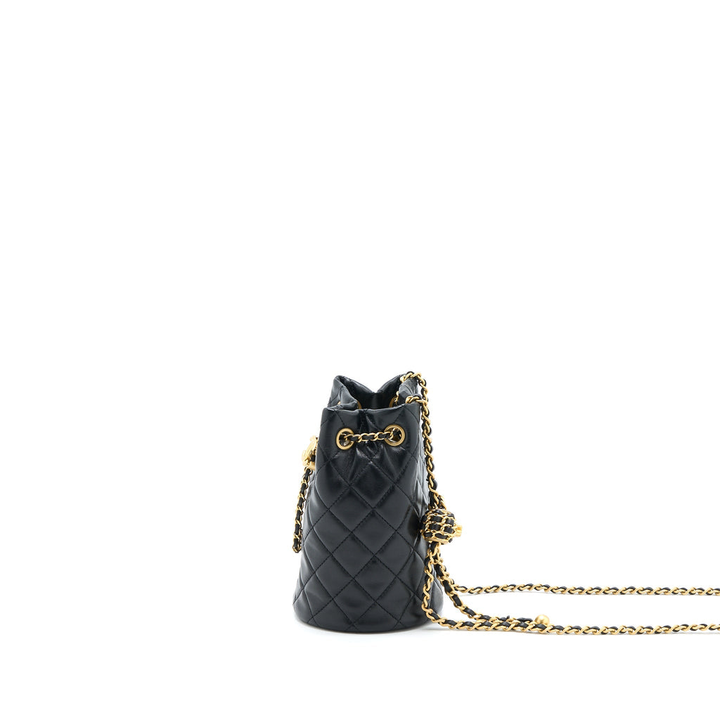 Chanel 22S Pearl Crush Bucket Bag Lambskin Black Brushed  (Microchip)