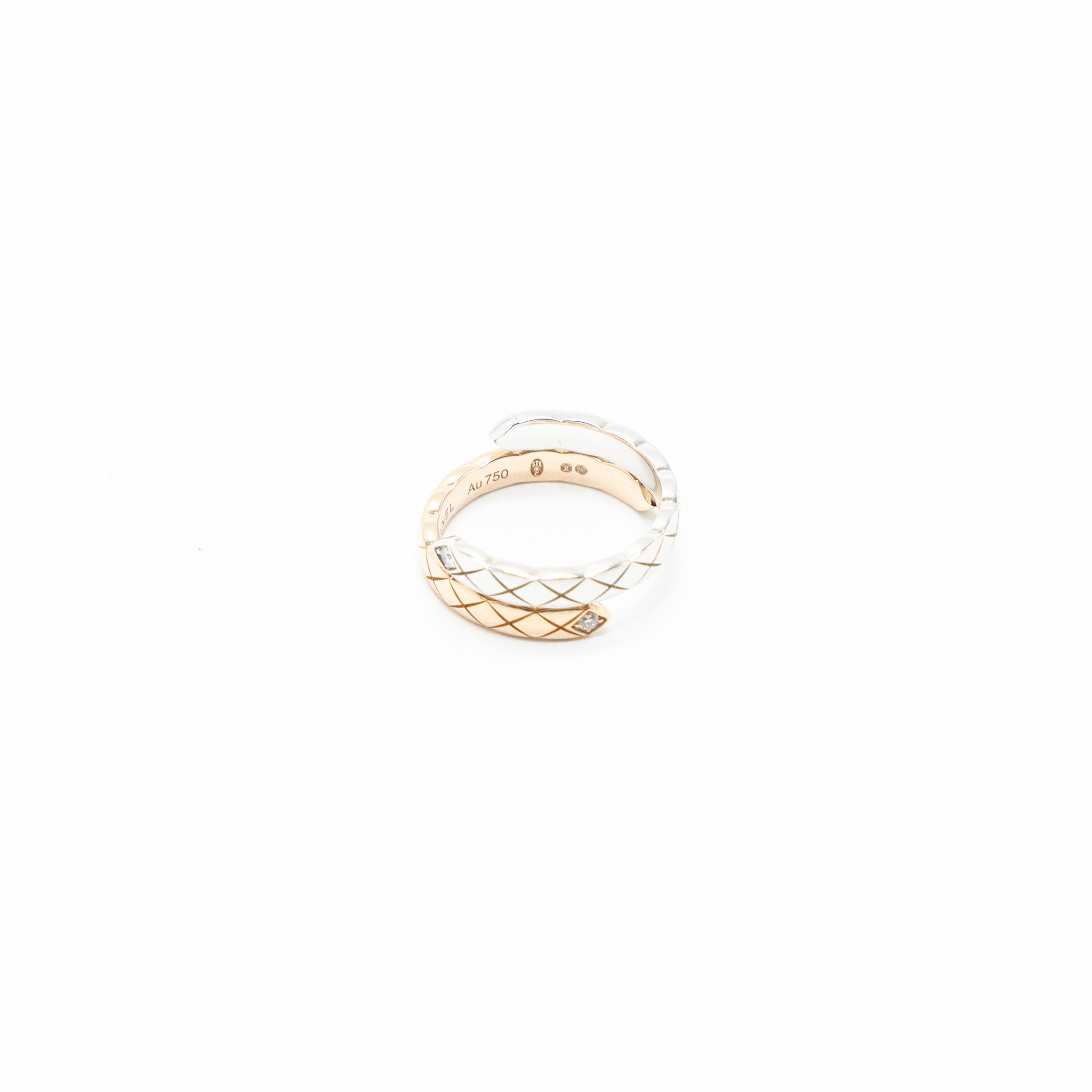 Chanel Size 49 Coco Crush TOI Et MOI Ring, Small Version White/Beige Gold Diamonds
