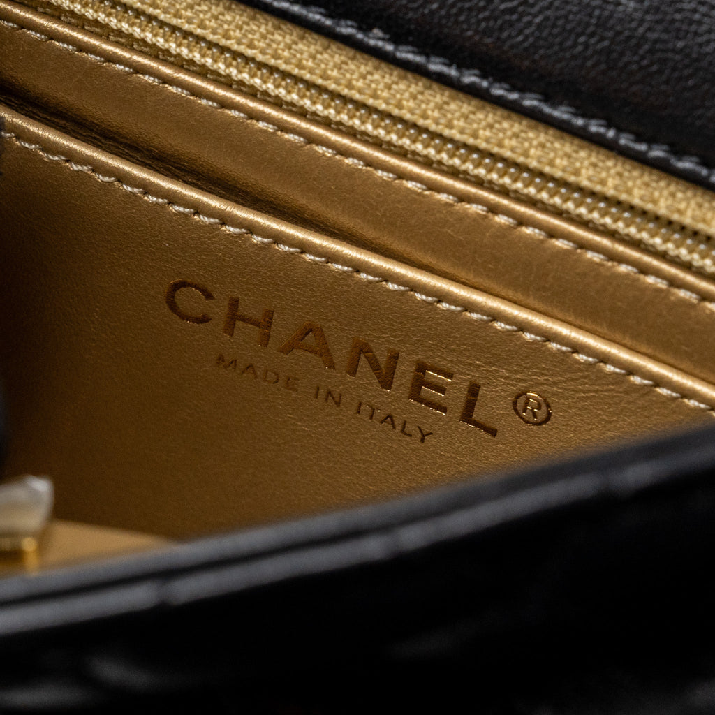 Chanel Pearl Crush Mini Square Flap Bag Lambskin Black (Microchip)