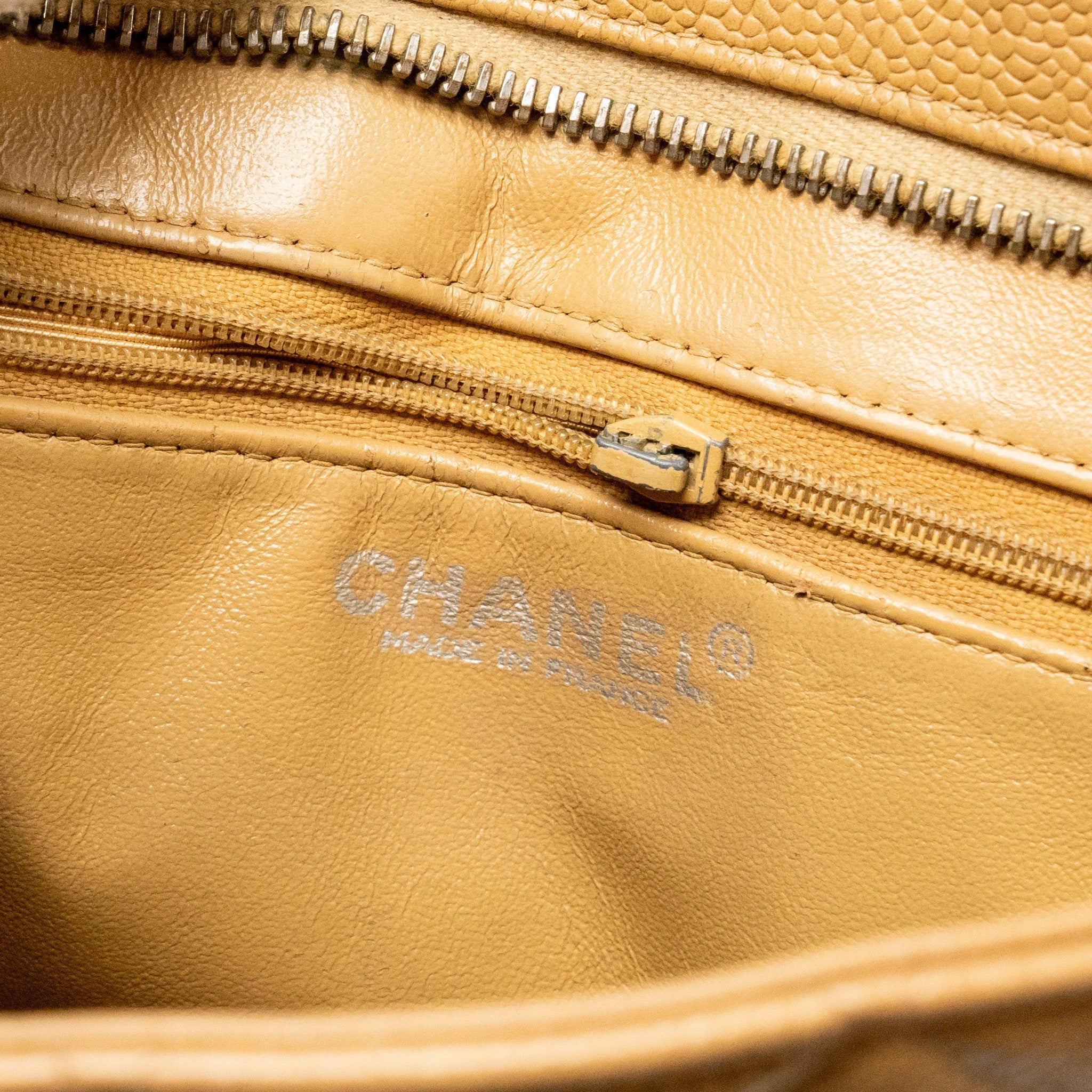 CHANEL Vintage Medallion Tote Bag Caviar Beige