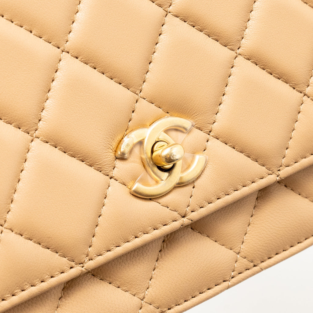 Chanel Pearl Crush Wallet On Chain Lambskin Beige  (microchip)