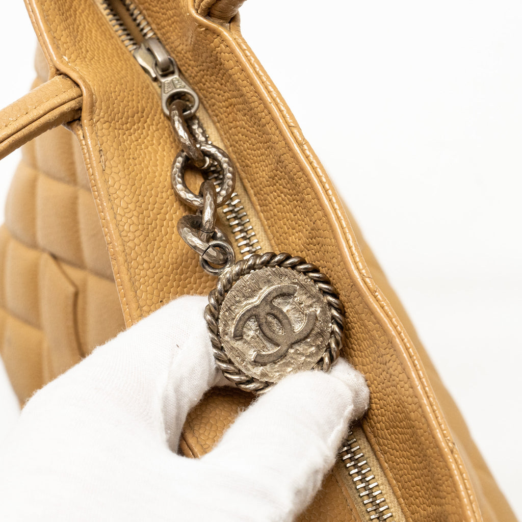 CHANEL Vintage Medallion Tote Bag Caviar Beige
