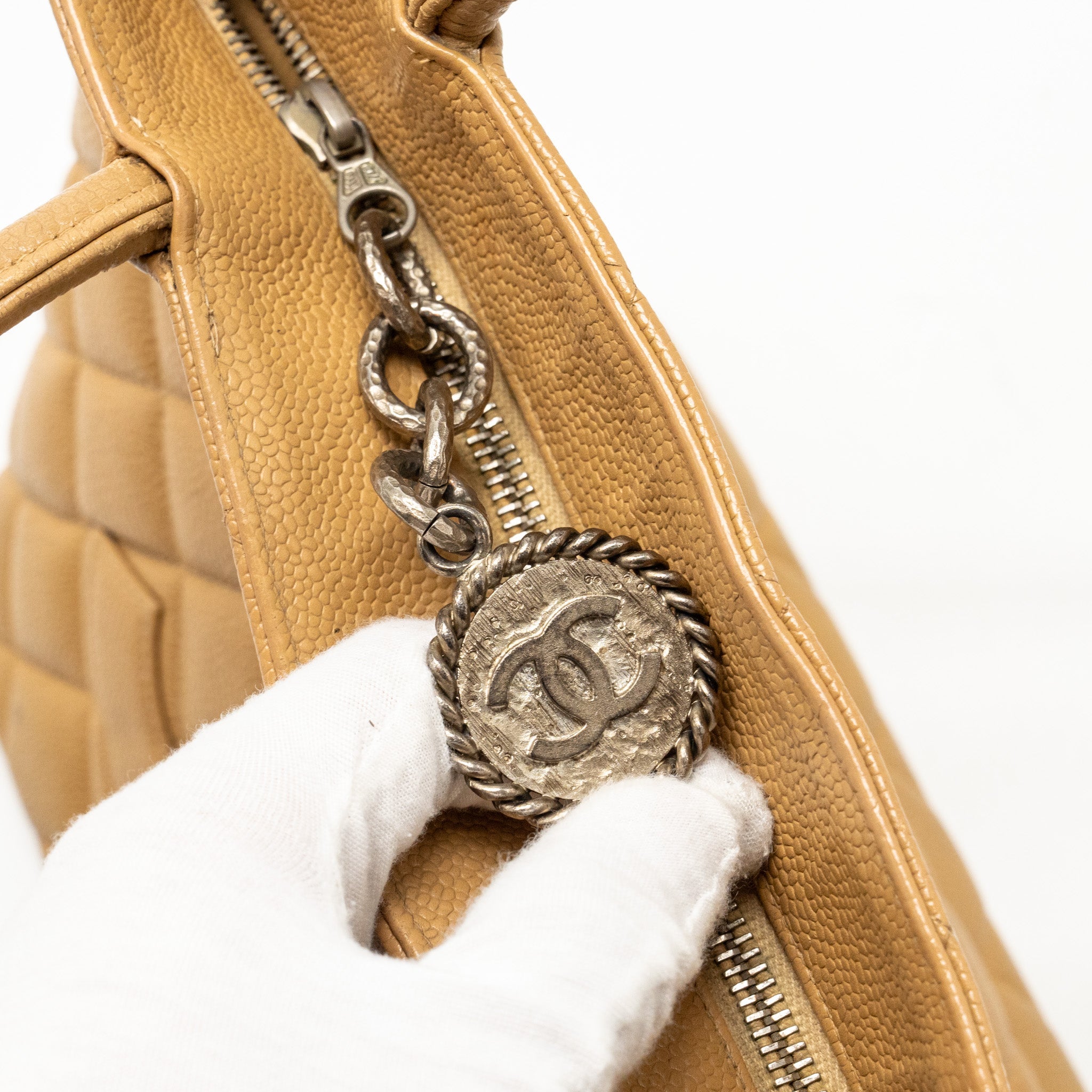CHANEL Vintage Medallion Tote Bag Caviar Beige
