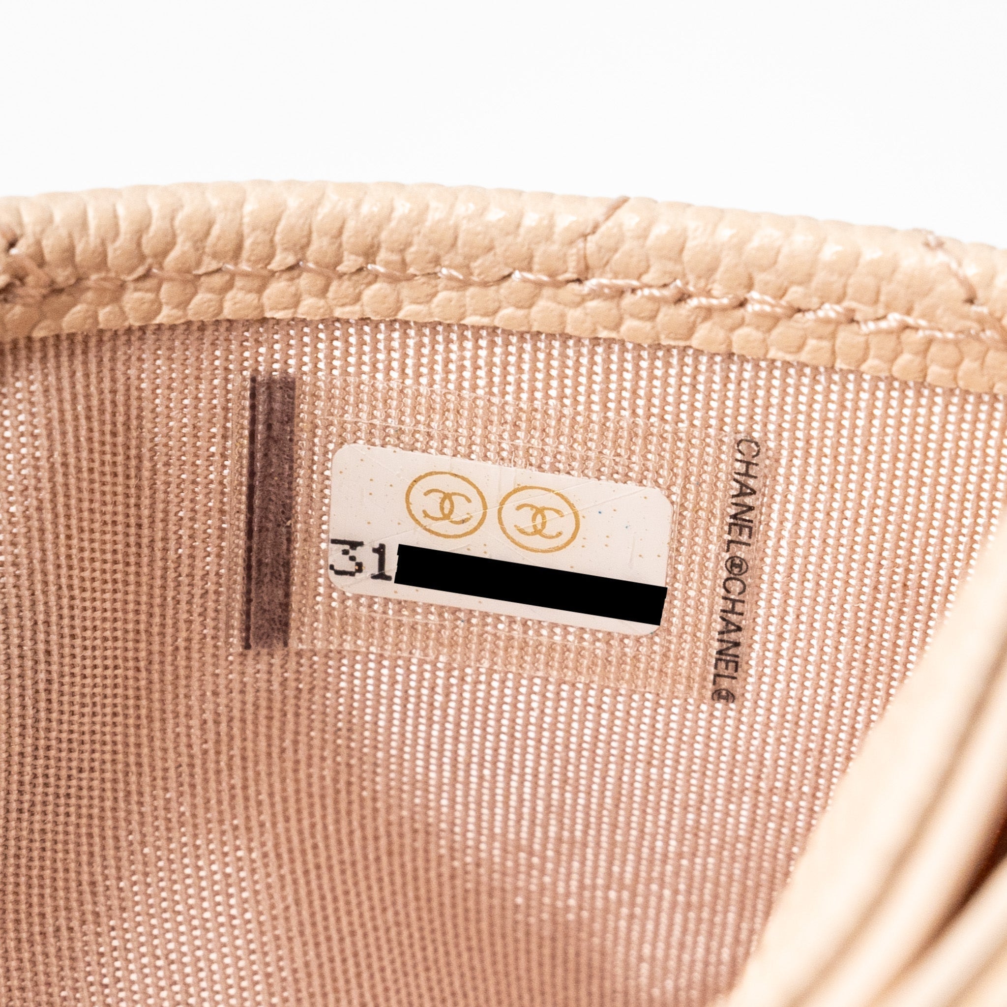 Chanel classic card holder caviar light beige L