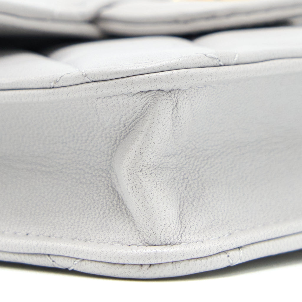 Chanel Mini Top Handle Flap Bag Lambskin Light Grey Brushed