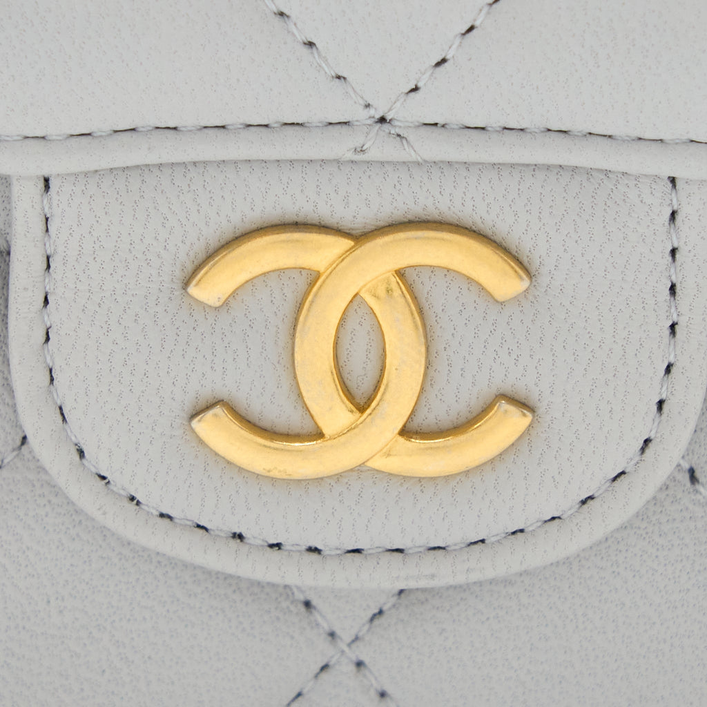 Chanel Mini Top Handle Flap Bag Lambskin Light Grey Brushed