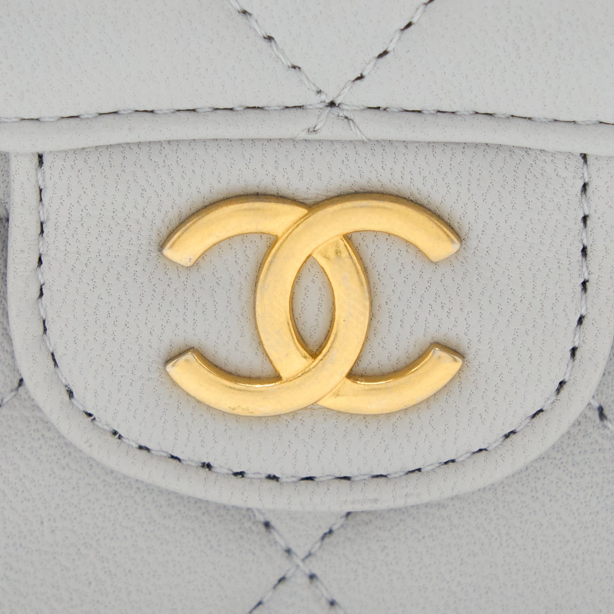 Chanel Mini Top Handle Flap Bag Lambskin Light Grey Brushed