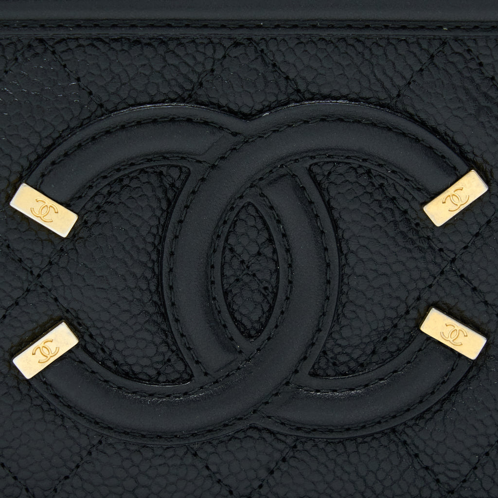 Chanel Filigree Long Wallet On Chain Caviar Black